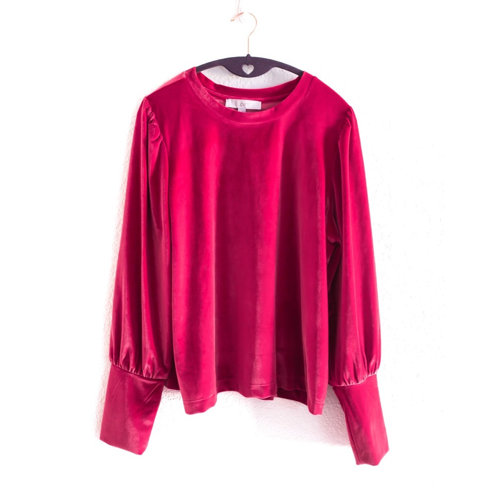 LOFT Puffed Sleeve Velour Long Sleeve Blouse